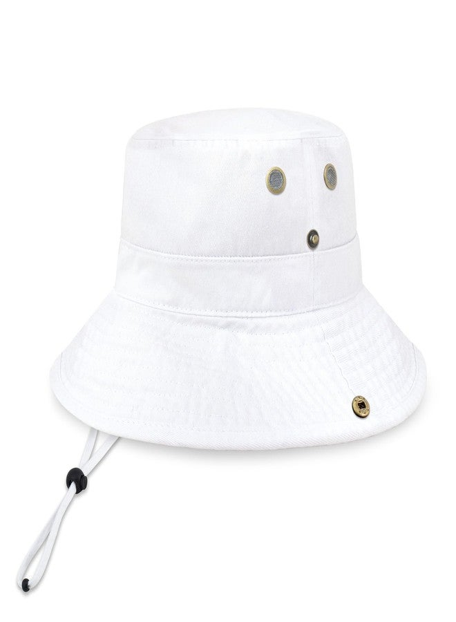 CHOK.LIDS Classic Cotton Wide Brim Bucket Hat with Adjustable String Trendy Unisex Sun Hat Lightweight Outdoor Travel Boonie (White) - Image 1