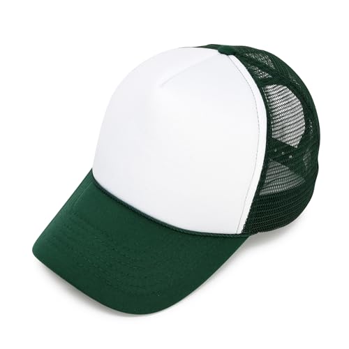 DALIX Blank Hat Two Tone Summer Mesh Cap in Green and White Trucker Hat - Image 1