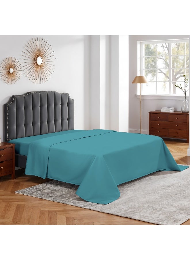 Rest Flat Bedsheet 240X260Cm Plush Teal Breathable Machine Washbale Bedsheet Extra Soft Easy Fit Highly Breathable Bedding & Linen Cover  - Image 2