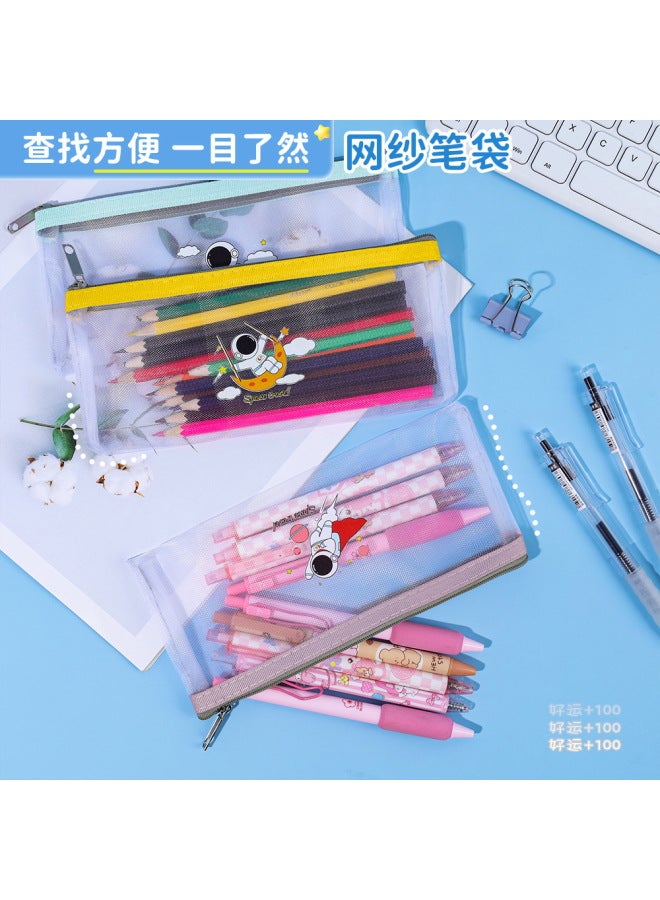 HELPS New Mesh Pencil Bag Astronaut Simple Zipper File Bag Student Examination Large Capacity Pencil Bag Stationery - Image 2