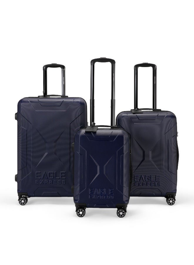 Eagle Express Expedition ABS Hard Trolley Luggage Set - 3 Pieces - Navy Blue - Free Protective Cover - 1-Year Warranty - Image 1
