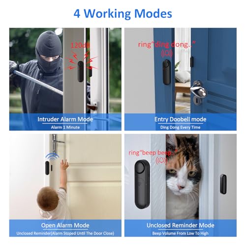 METAK Window and Door Alarm When Opened (2 Pack) for Kids Safety/Home Security, Sliding Front Door Opening Sensor Alarms for Dementia, 120dB Burglar Alert, Ideal for Business, Garage, Apartment,House, Black - Image 2