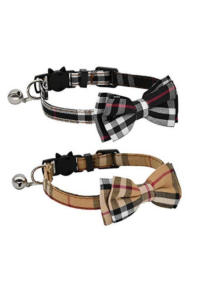 Chukchi 2 Pack/Set Cat Collar Breakaway With Cute Bow Tie And Bell For Kitty And Some Puppies, Adjustable From 7.810.5 Inch (Black+Brown) - Image 1