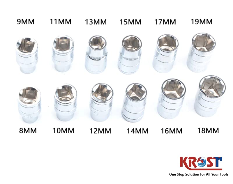 KROST T Shaped Socket wrench, 1/2" Drive Spanner Set 13pcs Handle Wrench Spanner with 8-19mm Socket Tool Set - Image 3
