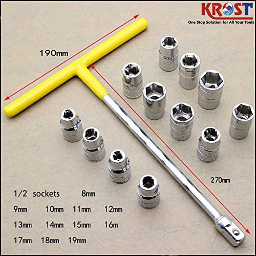 KROST T Shaped Socket wrench, 1/2" Drive Spanner Set 13pcs Handle Wrench Spanner with 8-19mm Socket Tool Set - Image 2