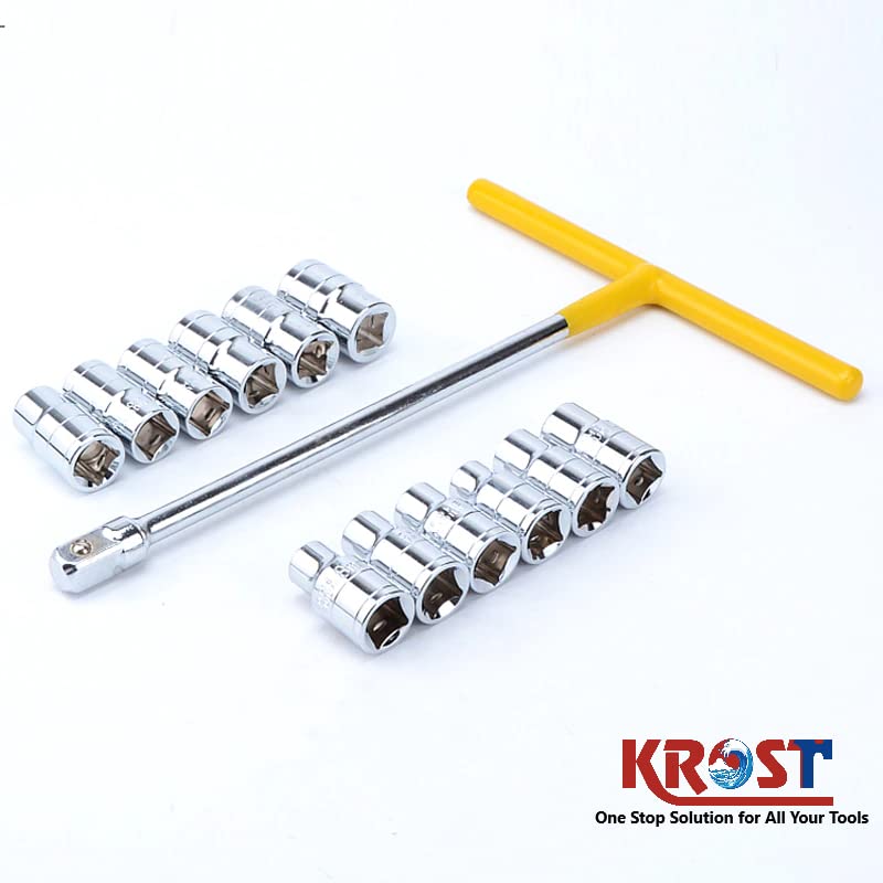 KROST T Shaped Socket wrench, 1/2" Drive Spanner Set 13pcs Handle Wrench Spanner with 8-19mm Socket Tool Set - Image 5