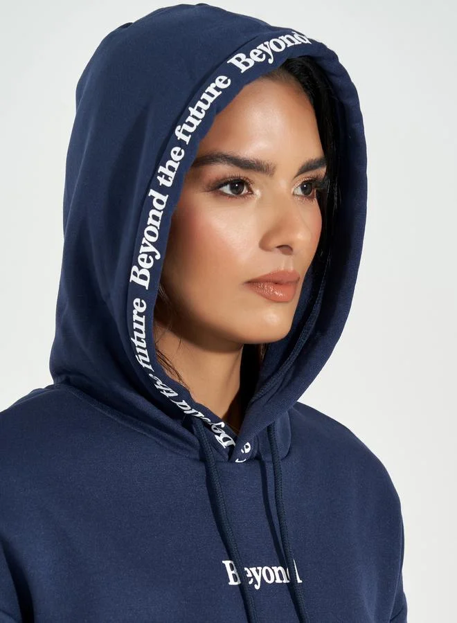 Styli Navy Blue Regular Fit Slogan Print Hoodie for Women | Best Price UAE
