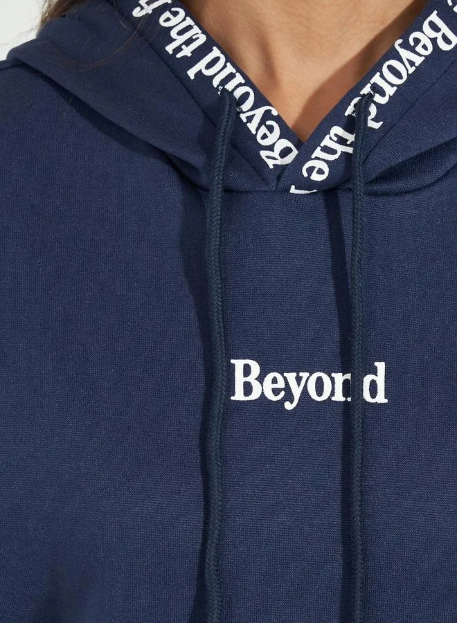 Styli Navy Blue Regular Fit Slogan Print Hoodie for Women | Best Price UAE