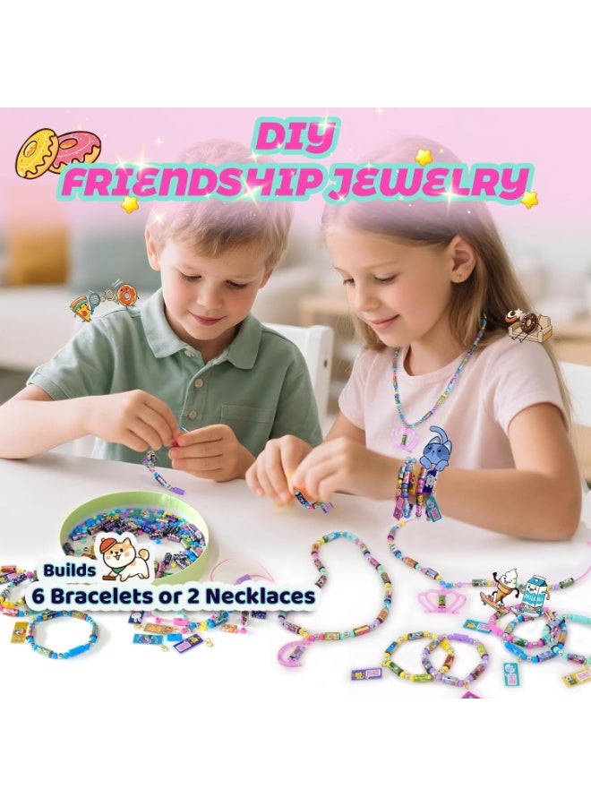 مجموعة ملصقات رولز، طقم صنع المجوهرات، ألعاب فنية وحرفية للأطفال، تتضمن 320 ملصقًا صغيرًا، لصنع 6 أساور أو قلادتين، 200 خرزة وقلادتين، هدية صداقة قابلة للارتداء للأطفال من سن 5 سنوات فما فوق (بنات وأولاد) - Image 2