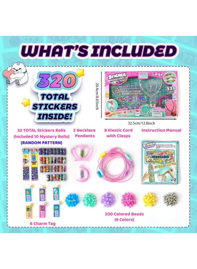 مجموعة ملصقات رولز، طقم صنع المجوهرات، ألعاب فنية وحرفية للأطفال، تتضمن 320 ملصقًا صغيرًا، لصنع 6 أساور أو قلادتين، 200 خرزة وقلادتين، هدية صداقة قابلة للارتداء للأطفال من سن 5 سنوات فما فوق (بنات وأولاد) - Image 4