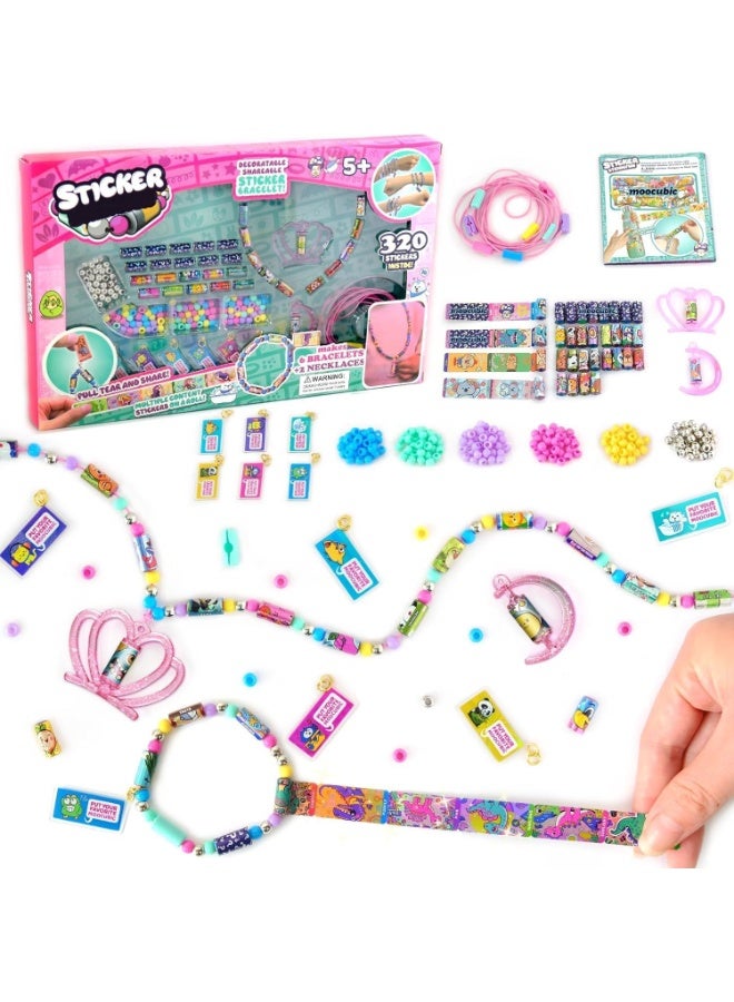 مجموعة ملصقات رولز، طقم صنع المجوهرات، ألعاب فنية وحرفية للأطفال، تتضمن 320 ملصقًا صغيرًا، لصنع 6 أساور أو قلادتين، 200 خرزة وقلادتين، هدية صداقة قابلة للارتداء للأطفال من سن 5 سنوات فما فوق (بنات وأولاد) - Image 1