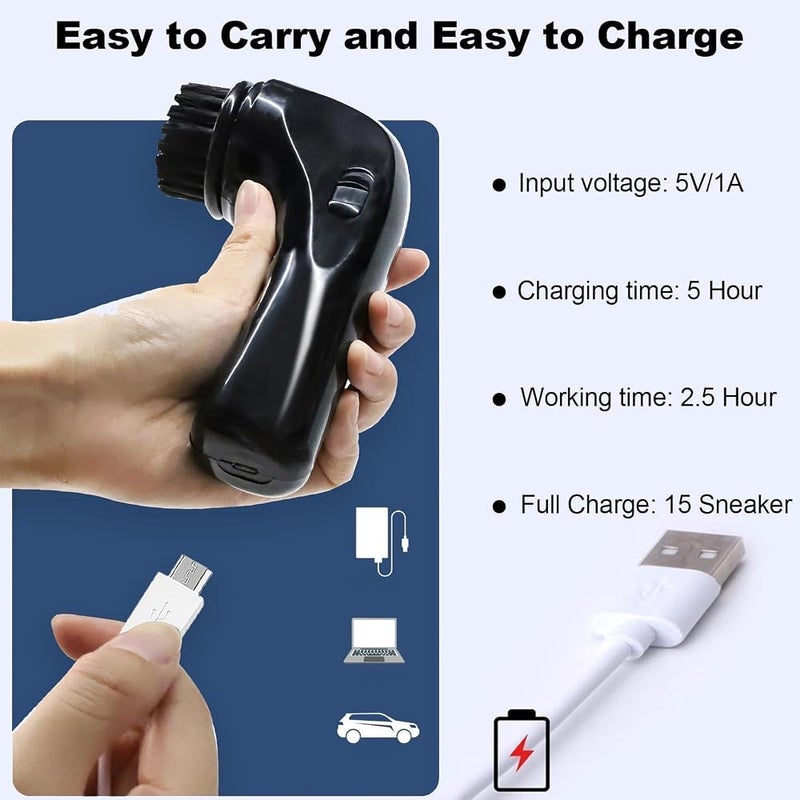 Aputue Shoe Polisher, Black Electric Shoe Cleaner with 3 Brush Heads, Professional shoe Polisher for Leather shoes and Boots, USB Rechargeable shoe Care Kit for Men and Women - Image 2