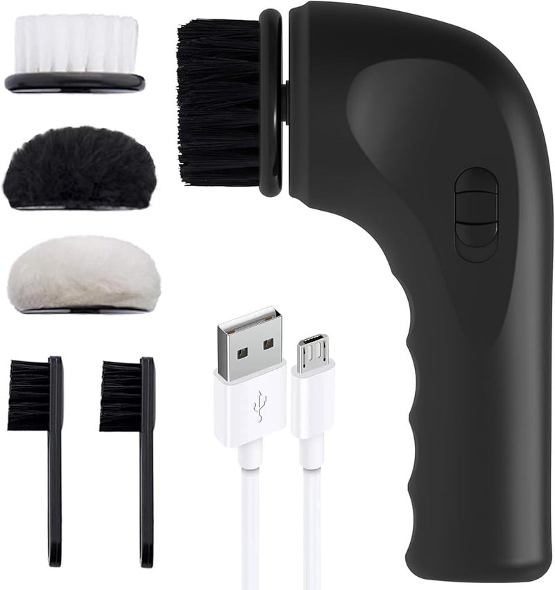Aputue Shoe Polisher, Black Electric Shoe Cleaner with 3 Brush Heads, Professional shoe Polisher for Leather shoes and Boots, USB Rechargeable shoe Care Kit for Men and Women - Image 1