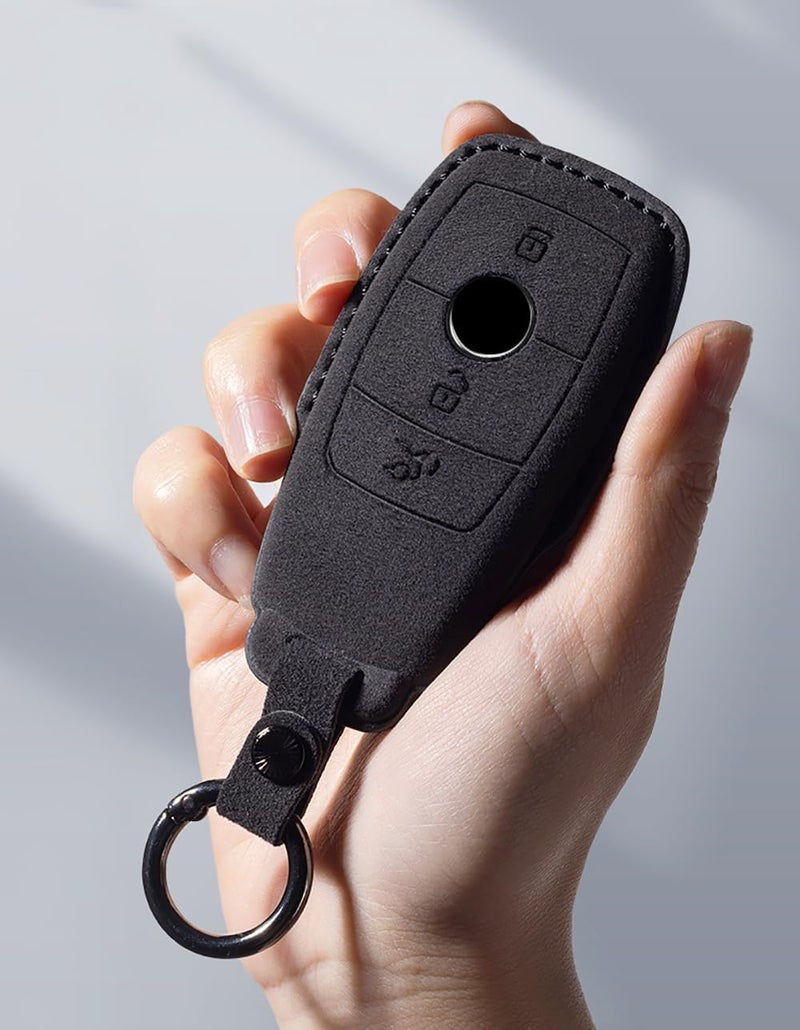 ontto Suede Car Key Fob Cover for Mercedes Models - Black - Image 3