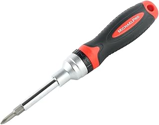 MichaelPro MP002025 7-in-1 Ratcheting Screwdriver & Nut Driver, Multi-Bit, Cushioned Grip, Black/Red - Image 1