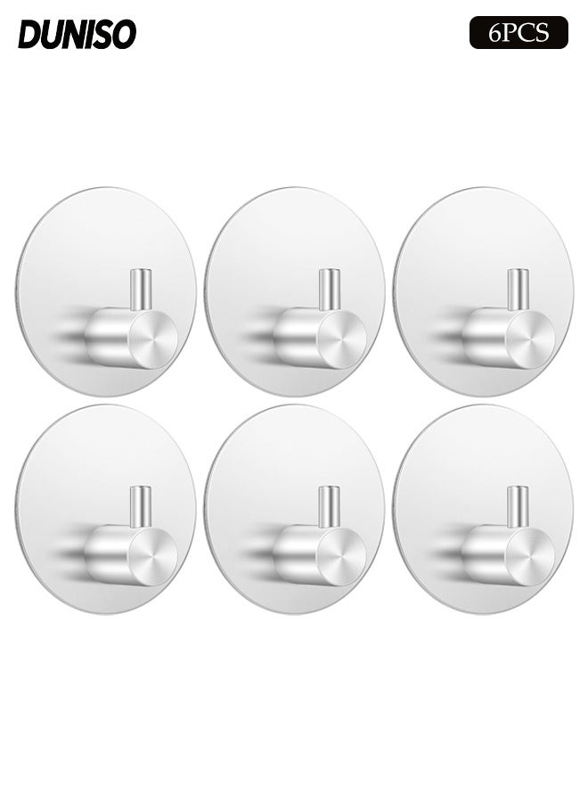 DUNISO 6-Pieces Self Adhesive Hooks for Hanging,Waterproof 304 Stainless Steel Hooks for Hanging Coat,Hat,Robe or Towel ,Single Organizer for Bathroom and Kitchen - Image 1