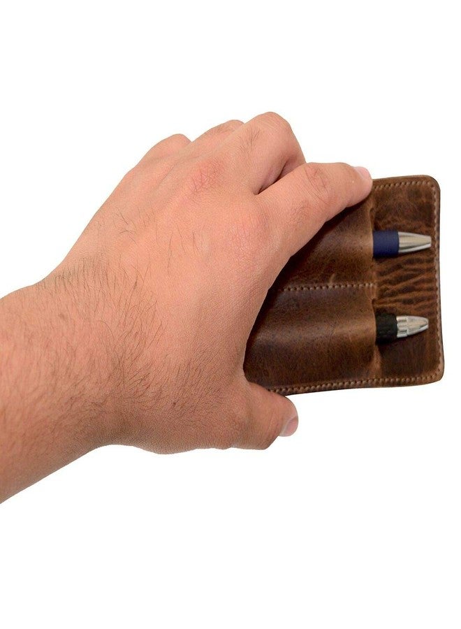 Hide & Drink, Leather Double Pen Holder/Office Essentials/Pencil Sleeve/Pouch/Case, Handmade, Bourbon Brown - Image 2