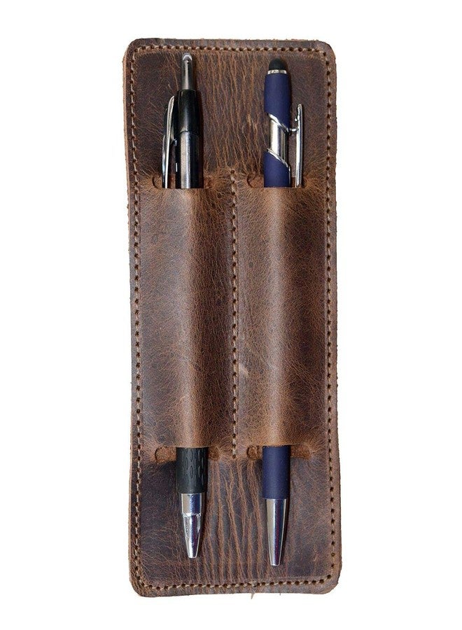Hide & Drink, Leather Double Pen Holder/Office Essentials/Pencil Sleeve/Pouch/Case, Handmade, Bourbon Brown - Image 1