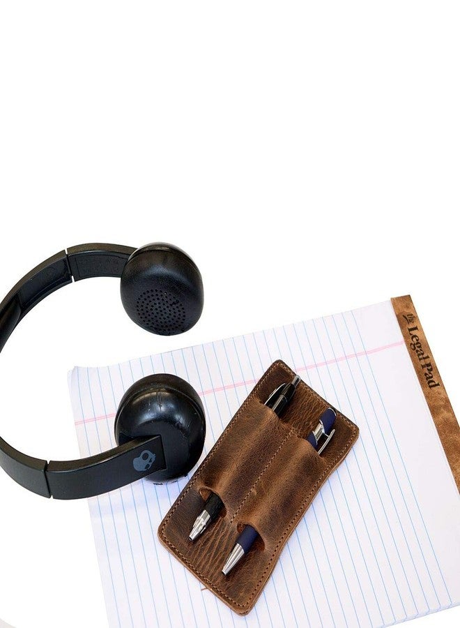 Hide & Drink, Leather Double Pen Holder/Office Essentials/Pencil Sleeve/Pouch/Case, Handmade, Bourbon Brown - Image 5