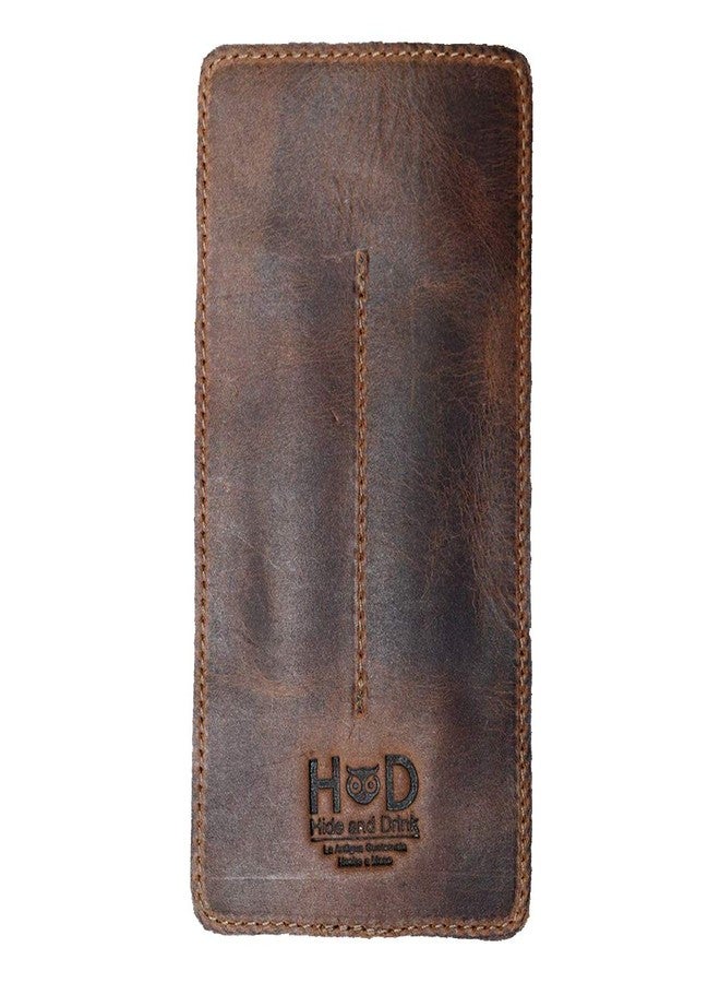 Hide & Drink, Leather Double Pen Holder/Office Essentials/Pencil Sleeve/Pouch/Case, Handmade, Bourbon Brown - Image 3