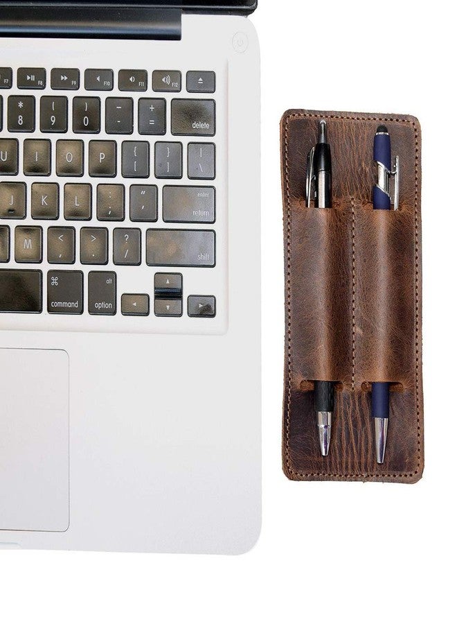 Hide & Drink, Leather Double Pen Holder/Office Essentials/Pencil Sleeve/Pouch/Case, Handmade, Bourbon Brown - Image 4