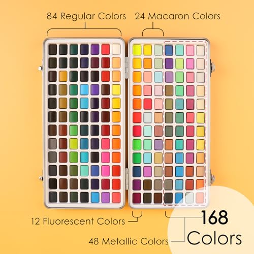 Grabie Watercolor Paint Set, Watercolor Paints, 168 Colors, Painting Set of Coloring Book, Water Brushes and Drawing Pencil, Art Supplies, Perfect Starter Kit for Watercolor Painting - Image 3