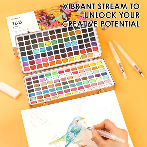 Grabie Watercolor Paint Set, Watercolor Paints, 168 Colors, Painting Set of Coloring Book, Water Brushes and Drawing Pencil, Art Supplies, Perfect Starter Kit for Watercolor Painting - Image 5