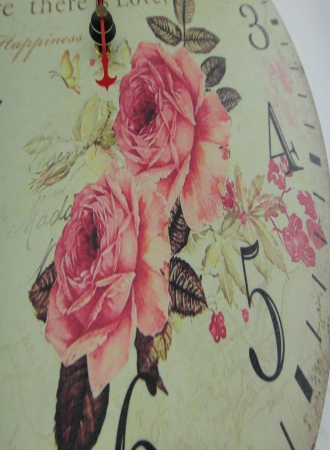 يو سمايل ساعة حائط Usmile مقاس 12 بوصة، صامتة، لا تصدر صوت تكتكة، ساعات حائط خشبية كبيرة مزخرفة بتصميم كلاسيكي لغرفة المعيشة والمطبخ وغرفة الأطفال (نمط Sweet Rose Sing for Love) - Image 4