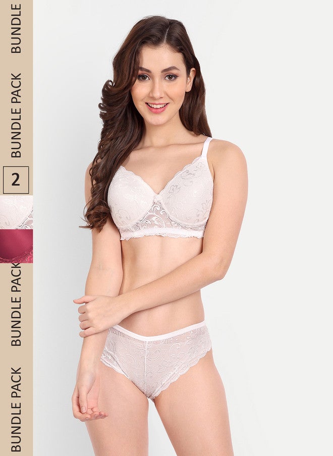 FIMS Pack Of 2 Lingerie Set - White and Maroon - Image 1