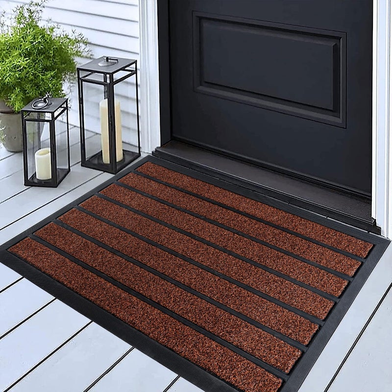 ubdyo Extra Durable Door Mat - Dirt Trapping Outdoor Welcome Mats - Non-Slip Outdoor Indoor Entrance - Low Profile Front Doormat (30" x 17", Bright Burgundy) - Image 1