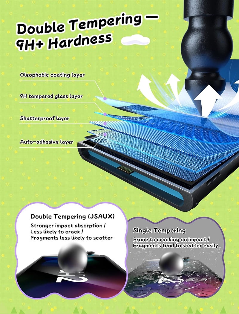 jsaux 2-Pack Tempered Glass Screen Protector for Switch 2, Place & Pull Guide Frame for Effortless Installation, Ultra Clear 9H+ Hardness, Anti Fingerprint, Shatter Resistant Switch2 Accessories - Image 4