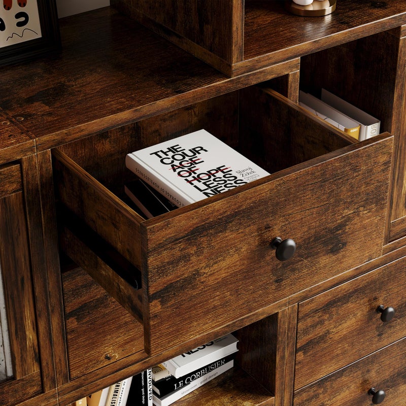 FUSUNBAO Magic DIY Cube Storage Organizer Stackable Cubes for Home Books Clothes Toy-Modular Cubby Storage System-Office Cubical-Bookcase Closet (Antique Brown, Drawer Cube) - Image 3