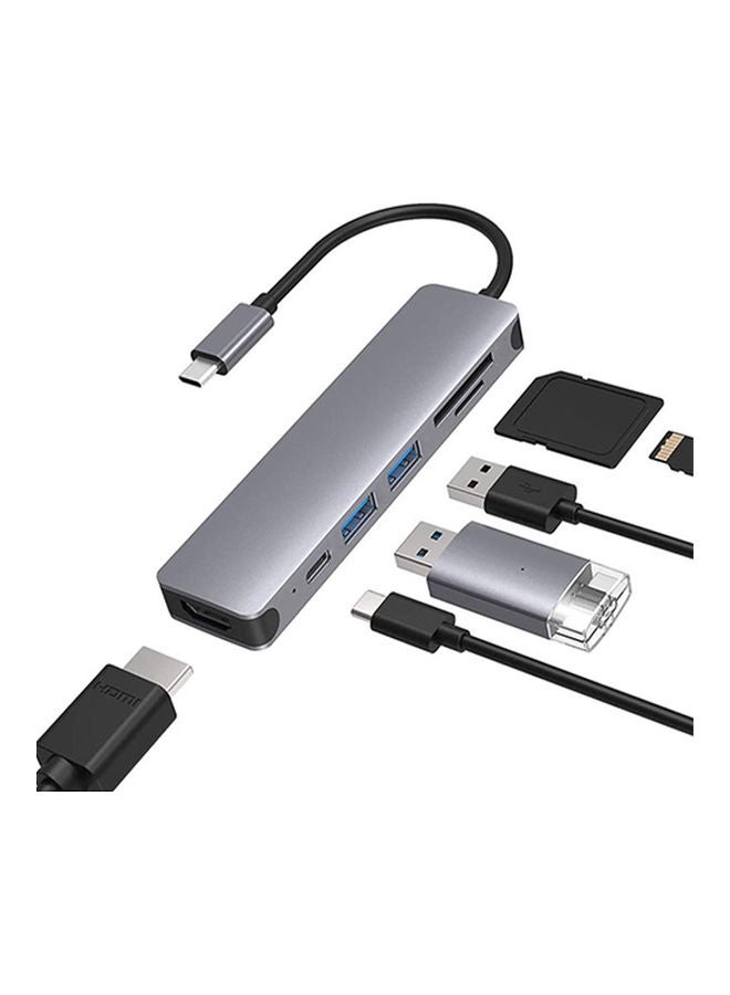 Arabest 6 in 1 USB-C Hub For MacBook-Pro Type C Adapter Multiport SD Card Reader 4K HDMI Grey - Image 1