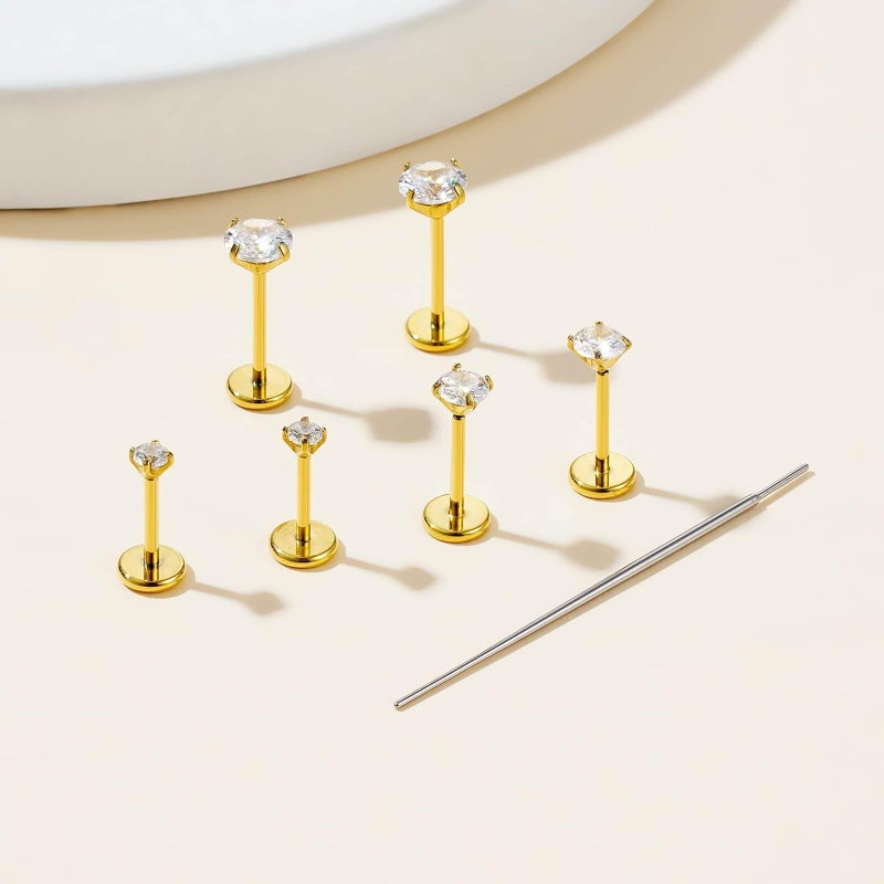 Gotumo 16G Flat Back Earrings Stud G23 Titanium Threadless Tragus Labret Cartilage Lip Medusa Conch Body Piercing Jewelry Hypoallergenic for Women Men(Gold) - Image 5