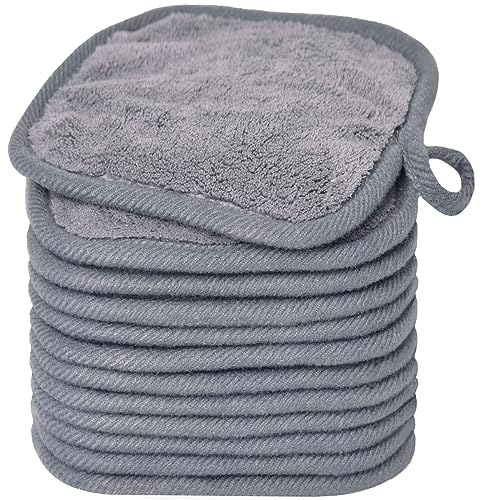 BloomSesame Makeup Remover Cloths for Face Eye Lips  Reusable Makeup Remover Pads Soft Microfiber Facial Cleansing Cloths 5 x 5inch 12 Pack Gray