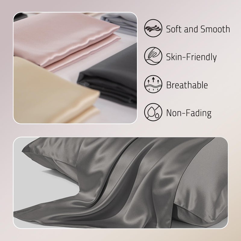 Gabire Mulberry Silk Pillow Cases Set of 2, Both Sides Real Silk Pillowcase for Hair and Skin Prevent Acne Pillowcase Organic Silk Pillow case 2 Pack with Hidden Zipper, Grey, Standard (20"Ã—26") - Image 2