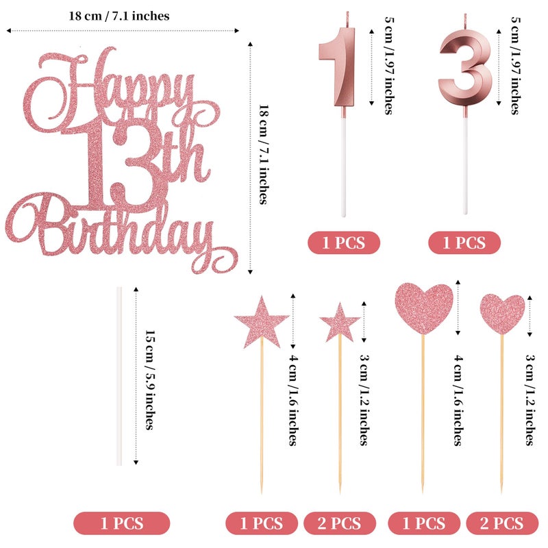 Lecferrarc 13th Birthday Cake Decorations, 13th Birthday Candles Cake Numeral Candles and Glitter Happy 13th Birthday Cake Toppers Set for Birthday Party Supplies (Rose Gold) - Image 2