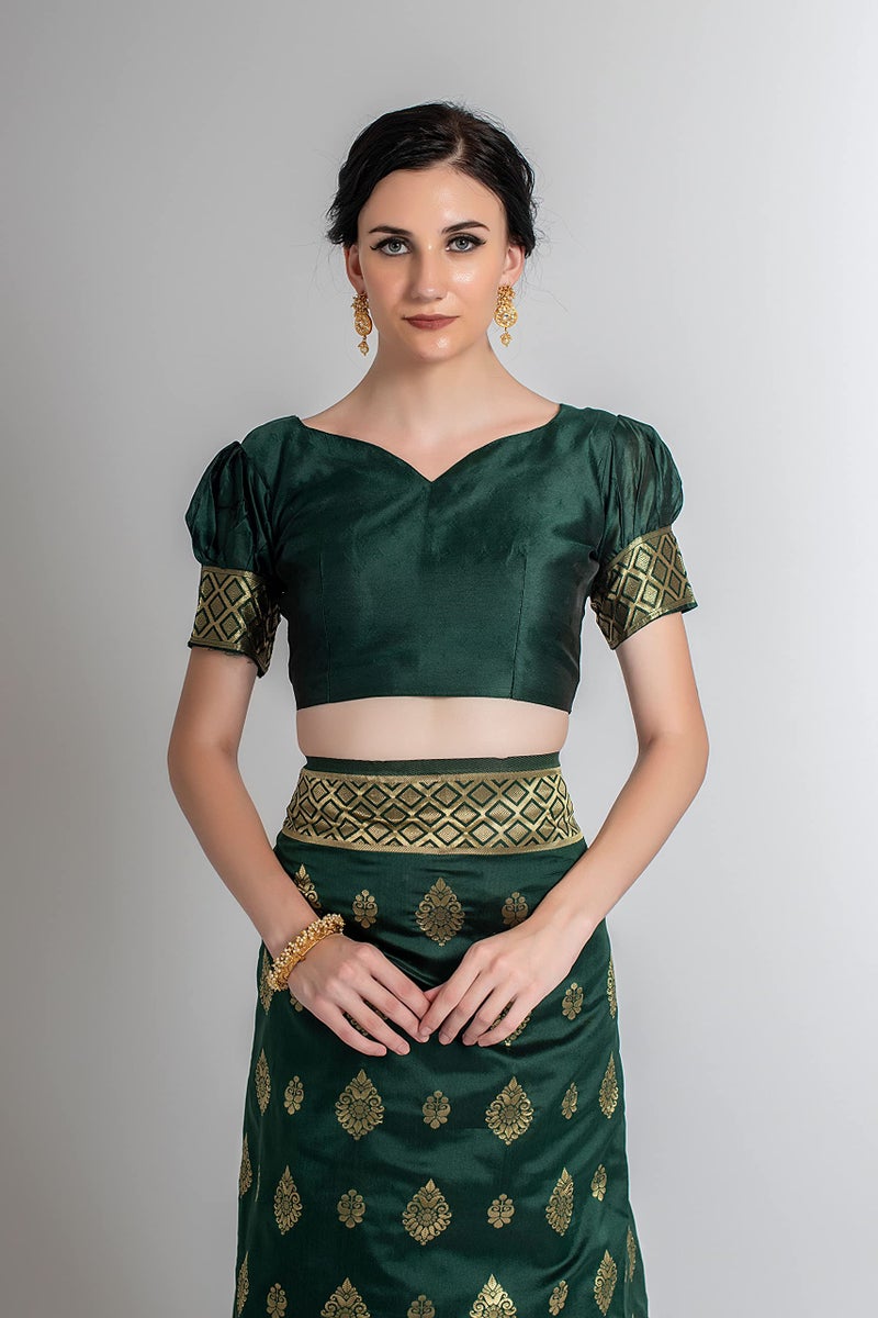 Lilots Women's Designer Banarasi Silk Jacquard Fancy Saree With Blouse Piece (Green) - Image 5