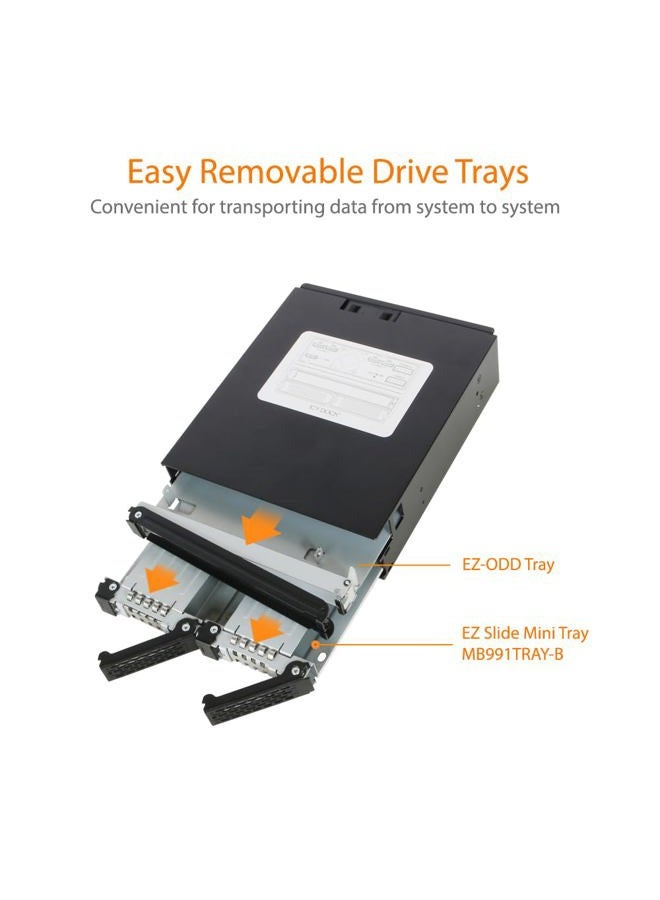 Icy Dock ToughArmor MB994IKO-3SB - Removable Frame for 2x 2.5 Inch SATA/SAS SSD/HDD and 1x SATA Slim ODD in 1x 5.25 Inch with Safety Locks - Solid Metal - Image 4