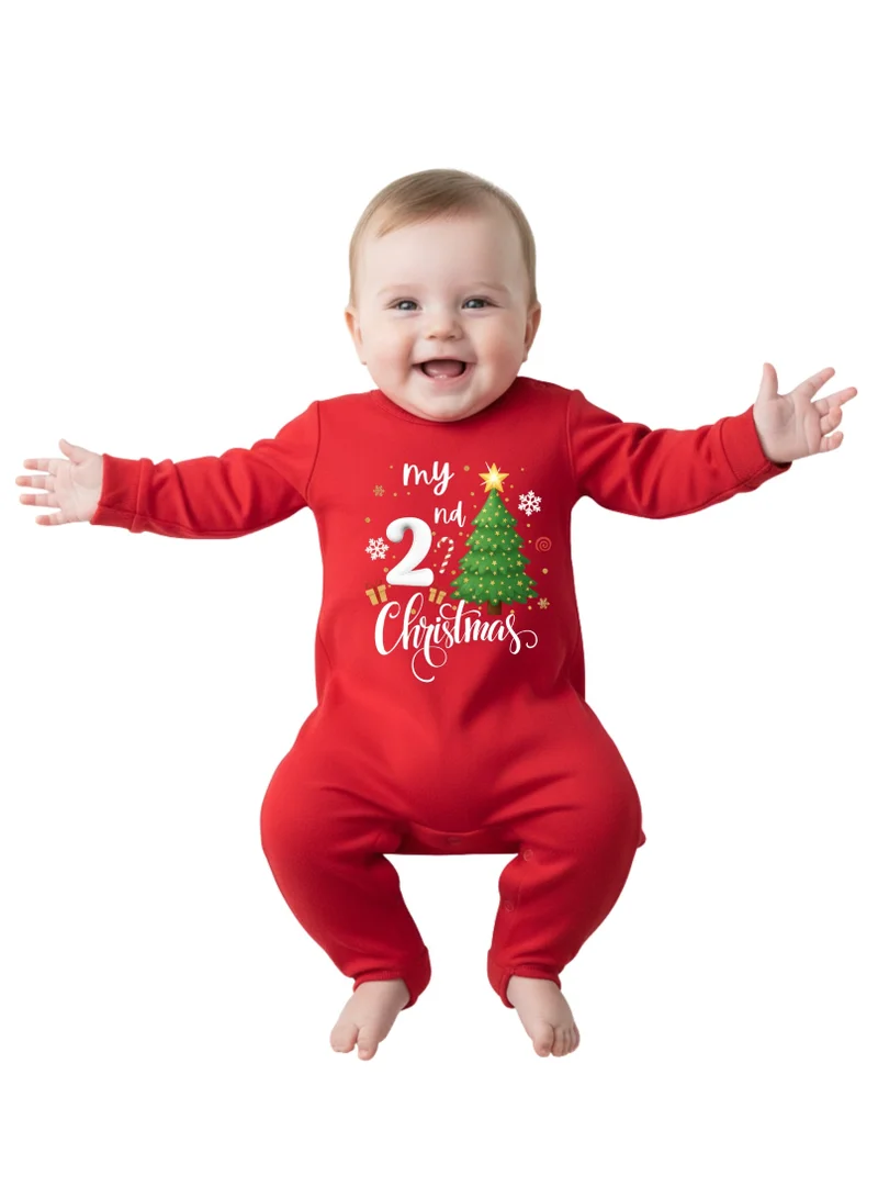 babyqlo My Second Christmas Red Tree Printed Baby Romper