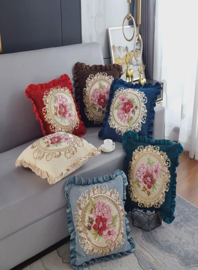 Qupace Set of 2 Chenille Vintage Throw Pillows Covers 18x18in Sofa Couch Pillows for Living Room Floral Embroidered Cushion Cover for Bed Chairs Car (Blue) - Image 5