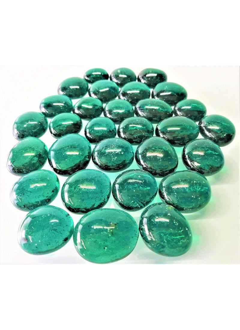 omi kogyo OMI Glass Pebbles Dark Green Transparent Round Shaped 400g Approx 50 Pieces  - Image 1