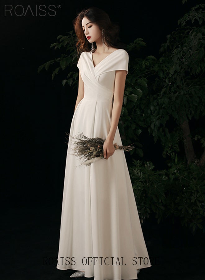 roaiss French Evening Gown Dress for Women Advanced Solid Color Polyester V Neck Slim Fit Banquet Dress Ladies Elegant Temperament Comfortable Skin-Friendly Breathable Floor-Length Skirt  - Image 3