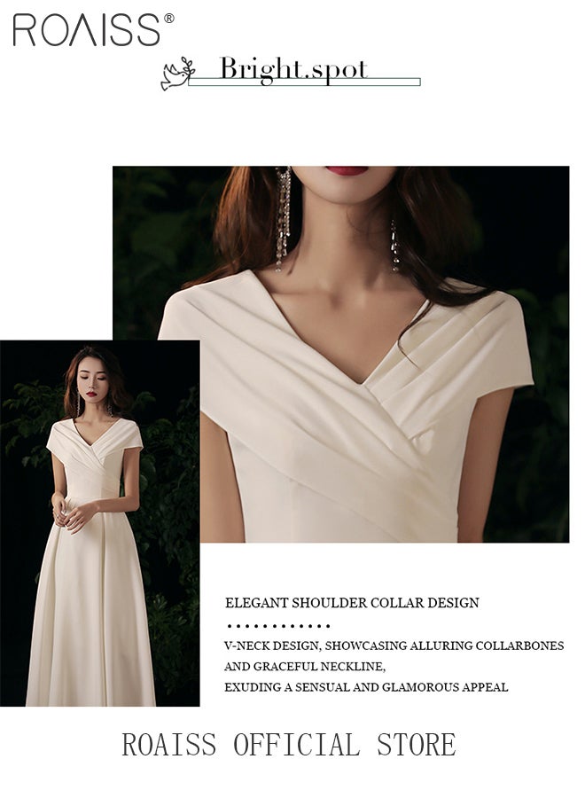 roaiss French Evening Gown Dress for Women Advanced Solid Color Polyester V Neck Slim Fit Banquet Dress Ladies Elegant Temperament Comfortable Skin-Friendly Breathable Floor-Length Skirt  - Image 4
