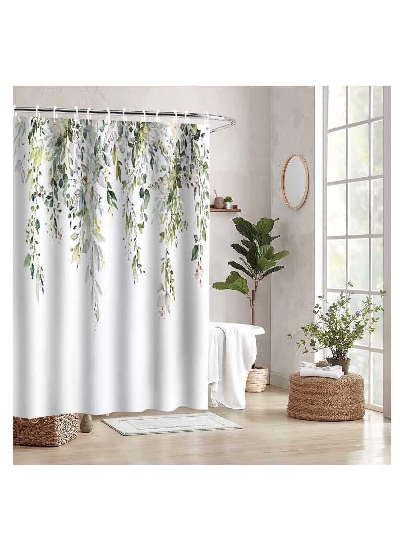 KASTWAVE Shower Curtain Green Eucalyptus Watercolor Plant Leaves with Floral Bathroom Decor Waterproof Fabric Shower Curtain with 12 Hooks 72x72 Inch Bath Accessories Art Home Decor Fabric (Green Eucalyptus)  - Image 2