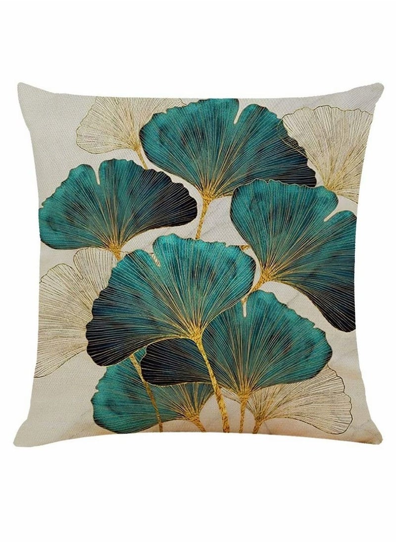 Y&D Cushion Covers, Throw Pillow Linen Square Couch Bed Pillowcases, Green, Gold Leaves, for Living Room Sofa, 45cm x (18x18 inch) 4 PCS  - Image 4