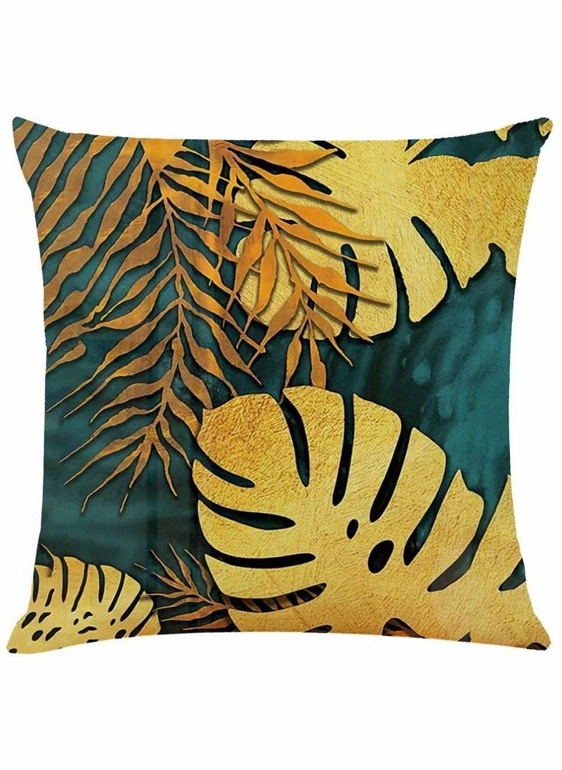 Y&D Cushion Covers, Throw Pillow Linen Square Couch Bed Pillowcases, Green, Gold Leaves, for Living Room Sofa, 45cm x (18x18 inch) 4 PCS  - Image 3