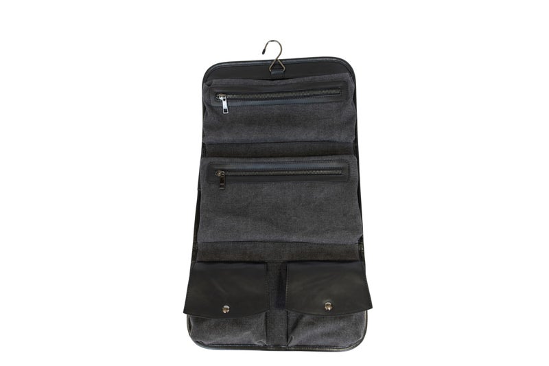 Vetelli Leather Toiletry Bag for Men - Water Resistant, 2 Zippered Internal Pockets, 2 Snap-Fastened Internal Pockets, and Hanging Hook. (Black) - Image 3