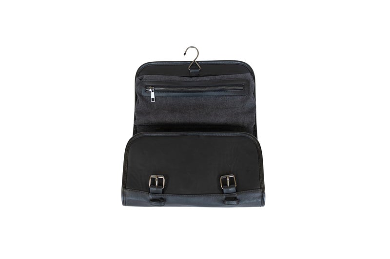 Vetelli Leather Toiletry Bag for Men - Water Resistant, 2 Zippered Internal Pockets, 2 Snap-Fastened Internal Pockets, and Hanging Hook. (Black) - Image 2