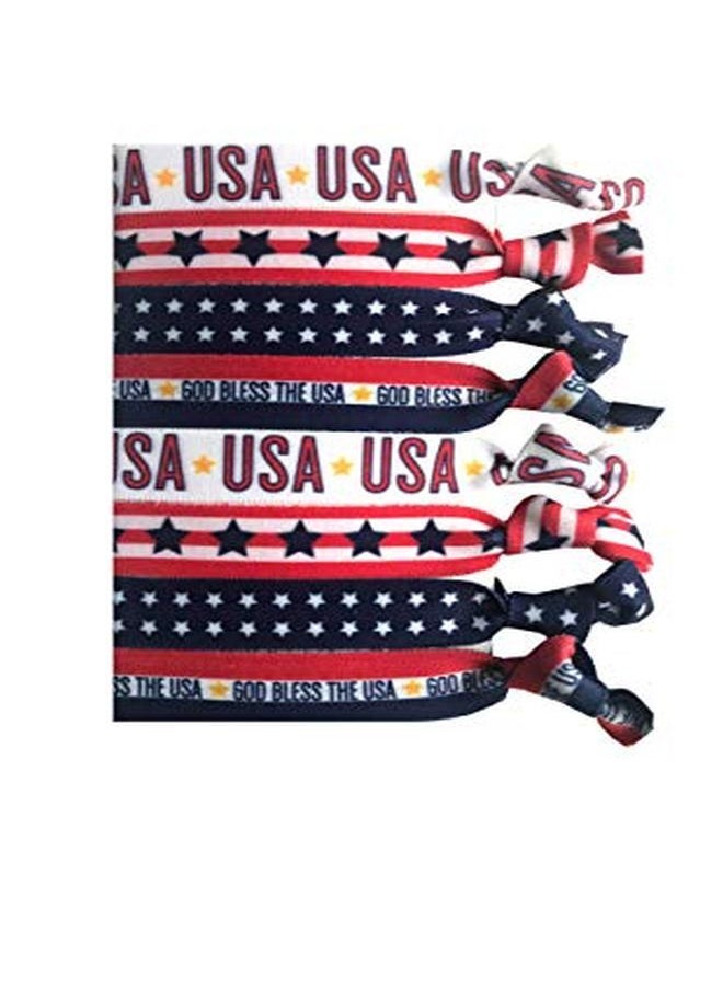 Sportigift 8 Piece Red White And Blue Patriotic Hair Elastic Set Hair Accessories Usa Hair Ties Gift, American Flag Accessory, Stars & Stripes, 4Th Of July Independence Day Land Of The Free Made In Usa  - Image 1